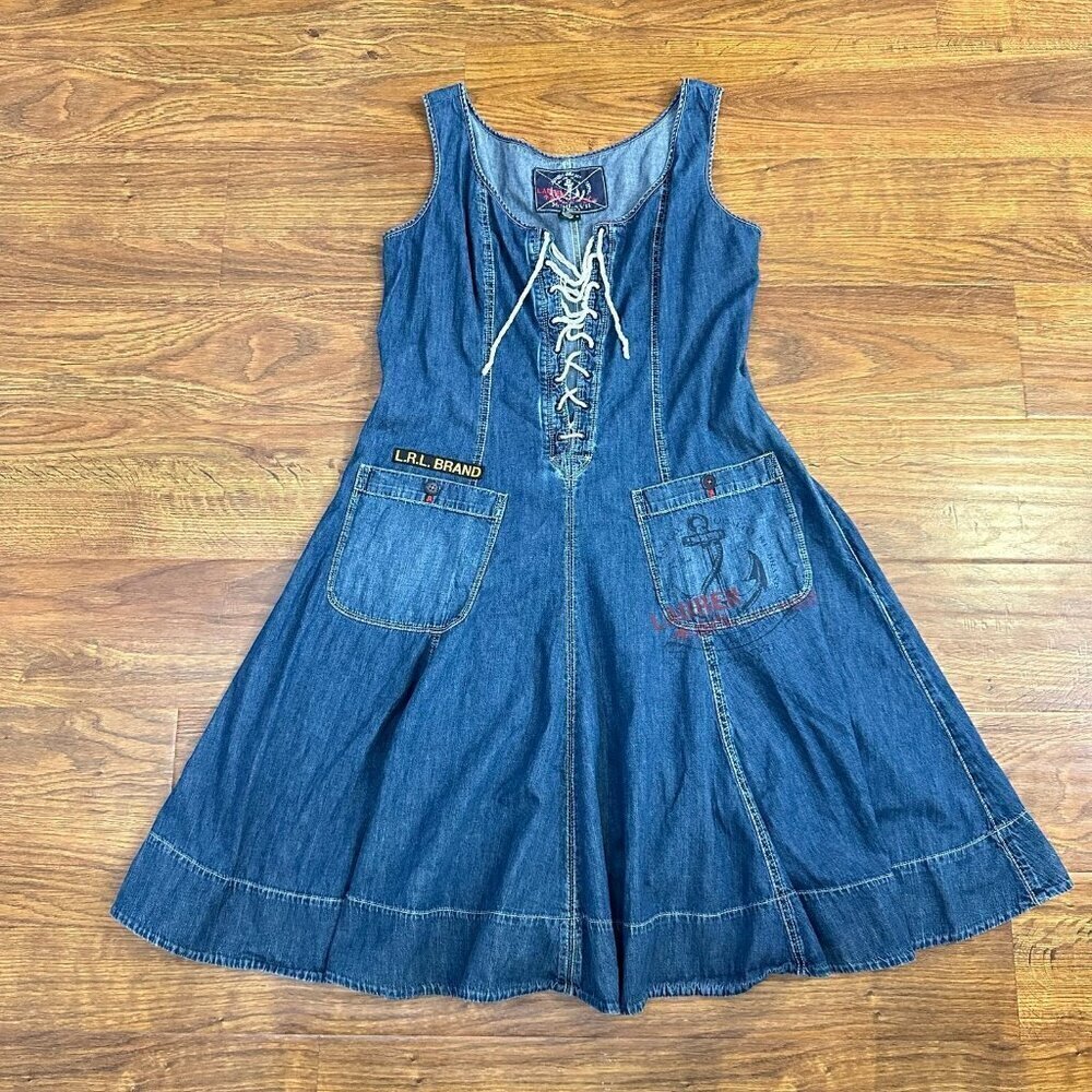Ralph Lauren denim nautical lace up dress 14